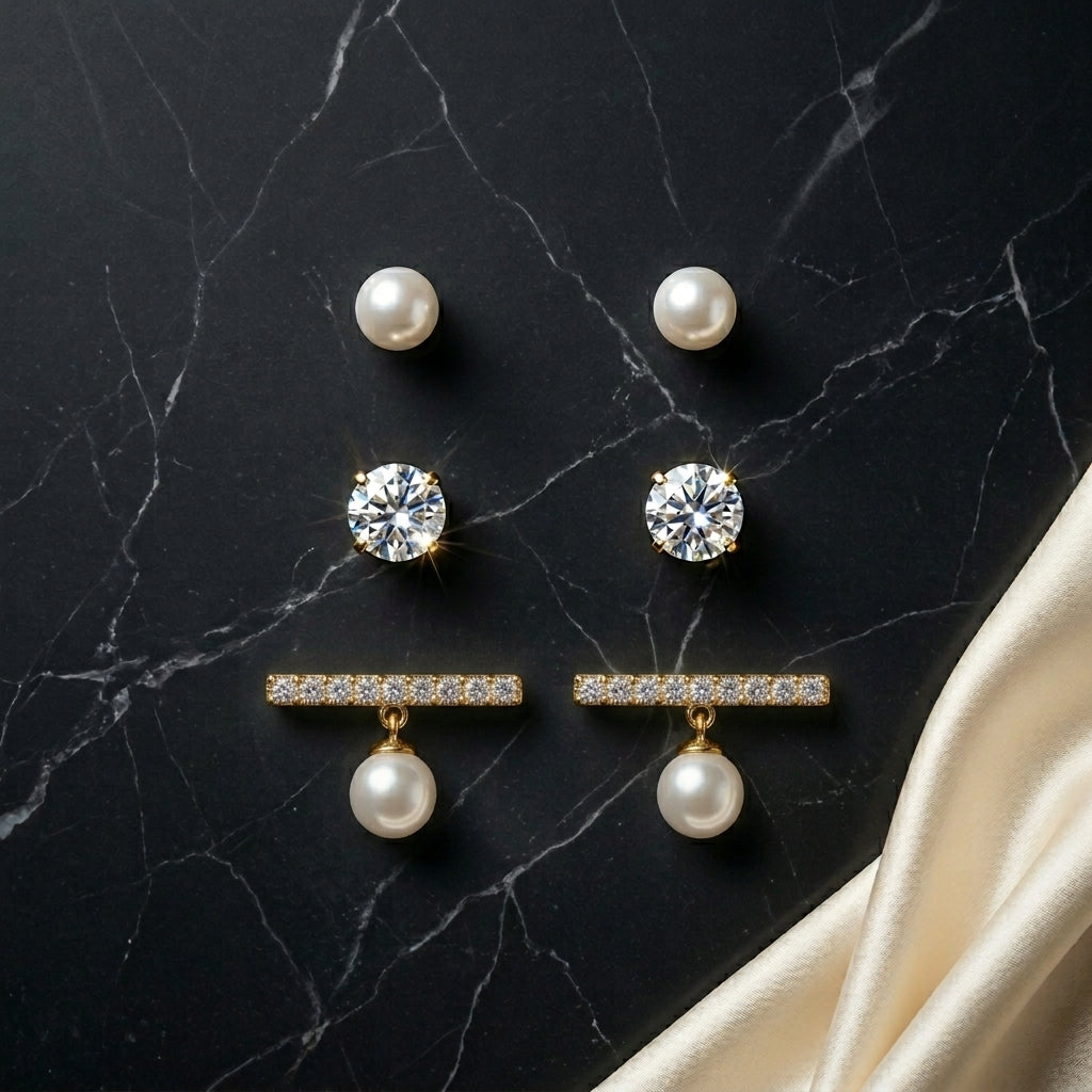 Pearl Crystal Stud Earrings for Women