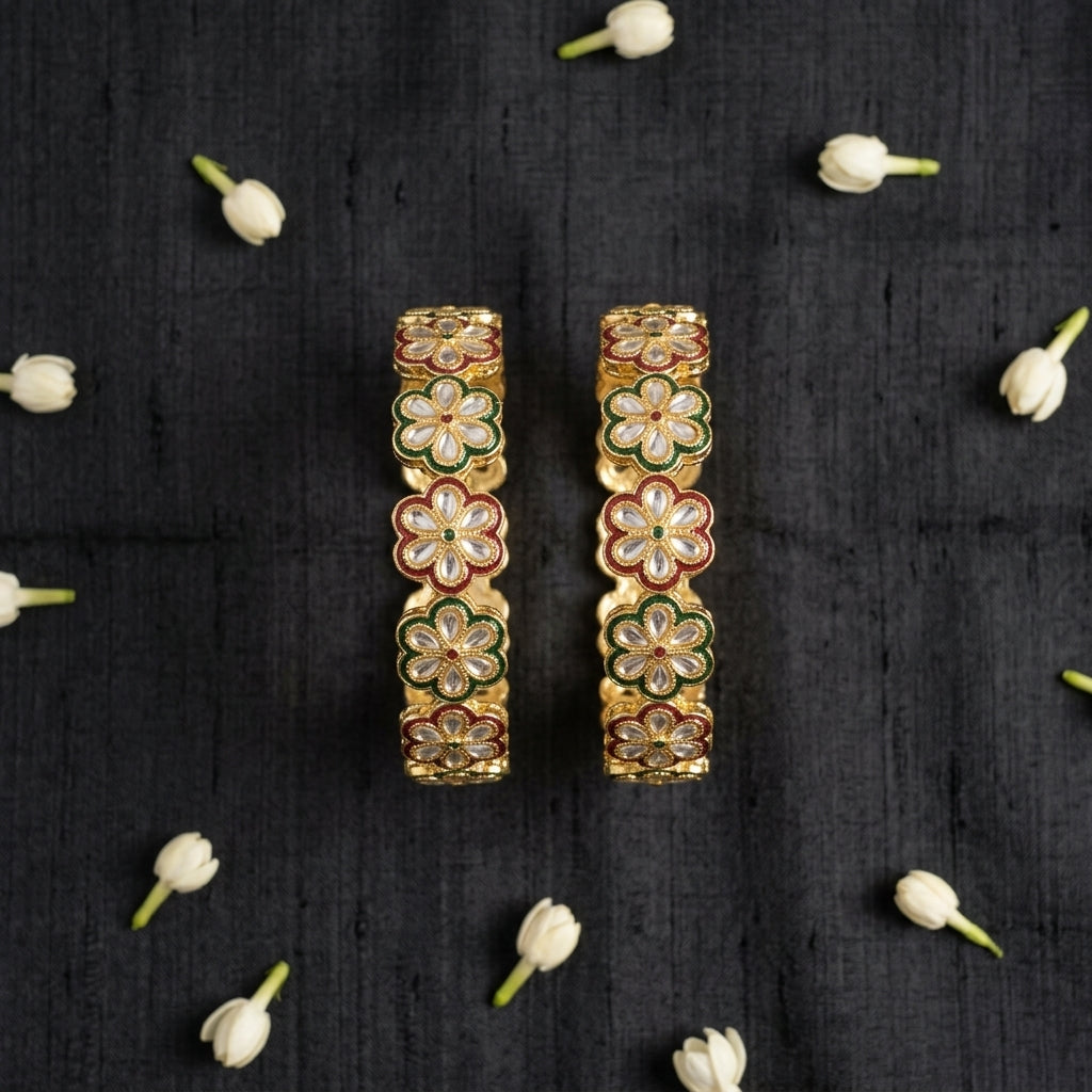 Kundan Floral Bangle Gold-Tone for Women