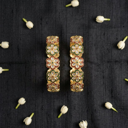 Kundan Floral Bangle Gold-Tone for Women