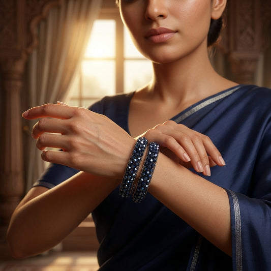 Midnight Black Crystal Bangles for Women