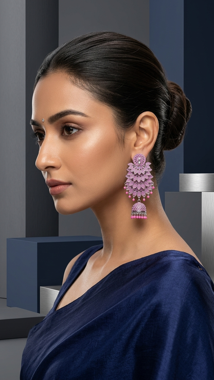 Beautiful Long Earrings in With Bunch of Beads Peacock on Top