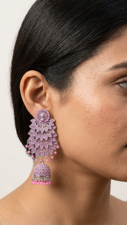 Beautiful Long Earrings in With Bunch of Beads Peacock on Top