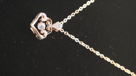 Heart Shaped With Rotating AD studded Pendant Rosegold Chain
